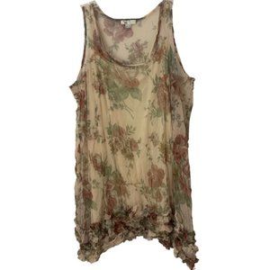 Puli Rose Print Long Tank Top With Ruffled Trim